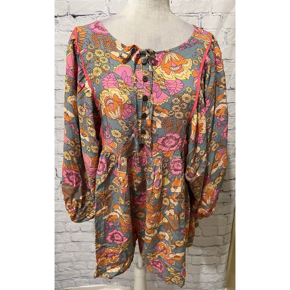 RusttyDustty Boho Floral Long Sleeve Button Front Shorts Romper Size 0XL